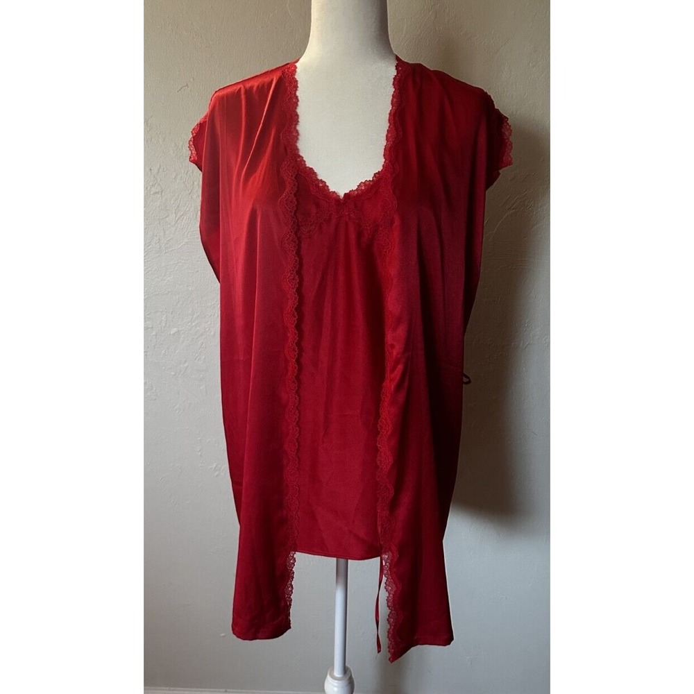 Victoria's Secret Red Lace Sheer Slip Cami Negligee Sleeveless Robe Size S Small